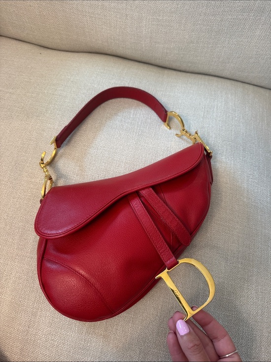 Dior Handbags - Authentic Christian Dior Vintage Red Leather Saddle Bag Gold Hardware w/ COA Y2K